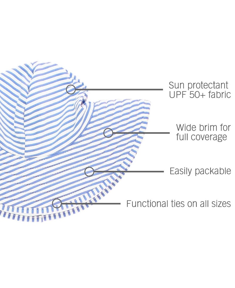 RuffleButtsÂ® Baby/Toddler Girls UPF 50+ Sun Protective Wide Brim Swimwear Sun Hat - Periwinkle Blue Seersucker, 0-12m - Image 2